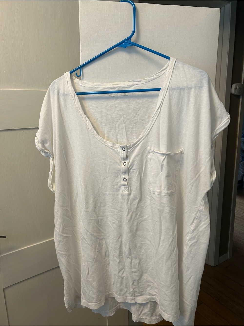 aerie White Short Sleeve Henley Pocket Tee